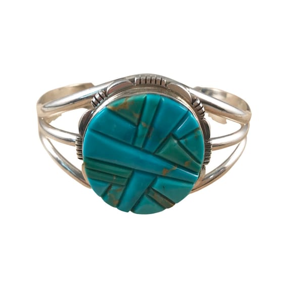 Tremendous Native American Navajo Turquoise Inlay Sterling Silver Massive Ring Tremendous Native American Navajo Turquoise Inlay Sterling Silver Massive Ring