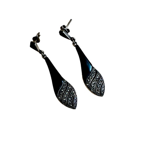 FAS Sterling, Onyx and Marcasite Earrings