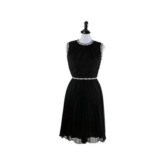 Vintage 60s Little Black Dress Trimmed in Metalli… - image 7