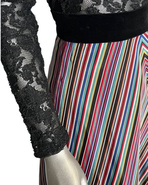 1950s Rainbow Striped and Velvet Skirt Small - image 5