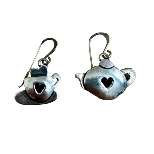 Far Fetched Sterling Silver Teapot and Teacup Earrings Alice in Wonderland