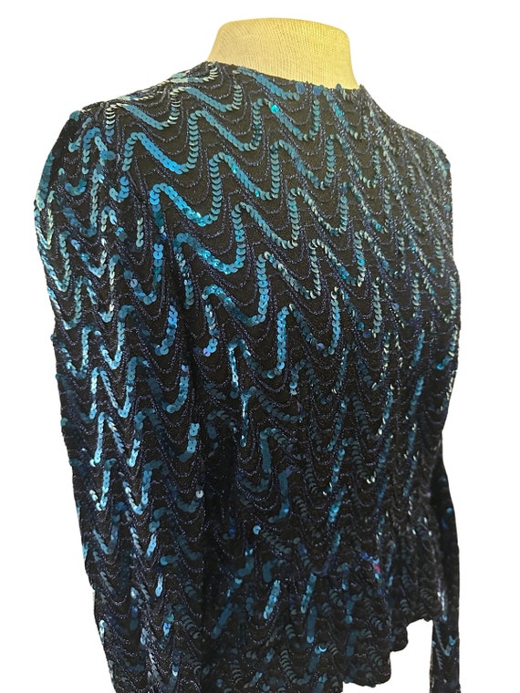 Blue Sequin Peplum Vintage Partique Blouse Small