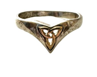 Sterling Silver and Gold Celtic Irish Trinity Ring Size 7.75