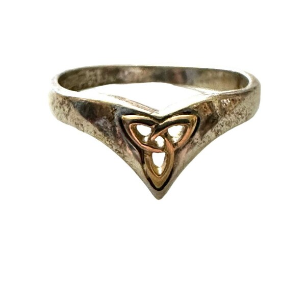 Sterling Silver and Gold Celtic Irish Trinity Ring Size 7.75