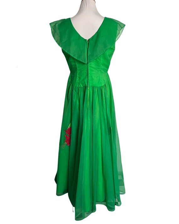 Vintage 1970s Kelly Green Chiffon Maxi Dress with… - image 4