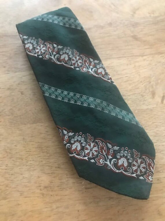 Vintage Tie Dark Green White and Orange Floral Celtic | Etsy