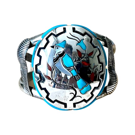 Bluejay Turquoise Mine Rare Vintage Native American Navajo Sterling Silver Leaf Bracelet Bluejay Turquoise Mine Rare Vintage Native American Navajo Sterling Silver Leaf Bracelet