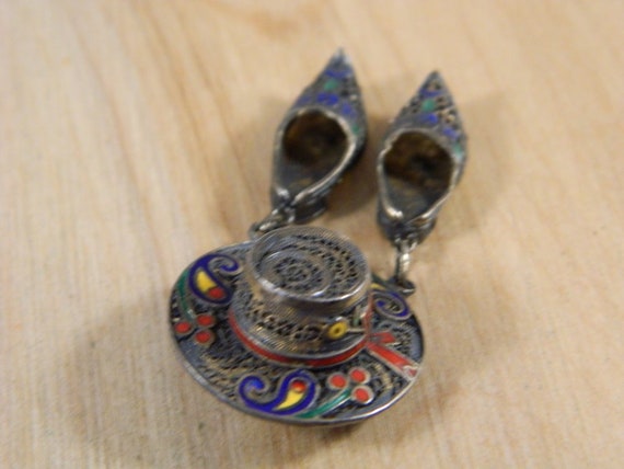 Sterling Silver and Enamel Hat and Shoes Brooch, … - image 6