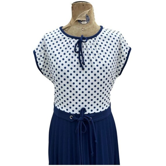 Vintage Blue Polka Dot 60s Large Dress - image 2