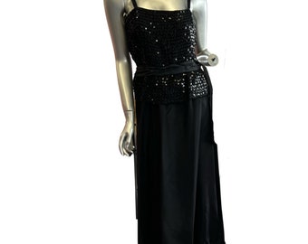 Vintage Late 70s-Early 80s Lillie Rubin Black Sequin Maxi Gown Small