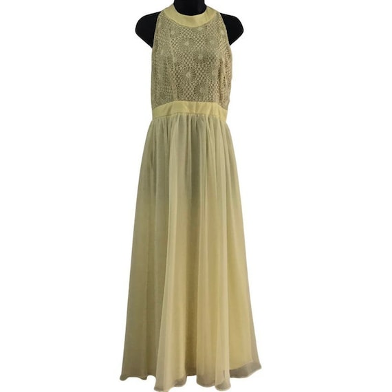 Vintage Two Piece Yellow Lace Maxi Halter Dress a… - image 1