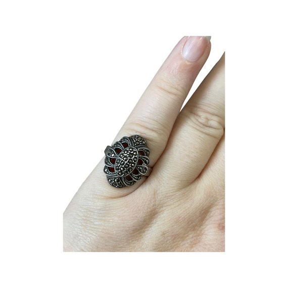 Bague Ancienne Style Victorien En Marcassite Et Cuivre Argenté - Taille 50, Occasion, Vintage