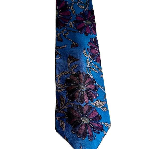 Teal Blue Floral Warren Scott Silk Necktie