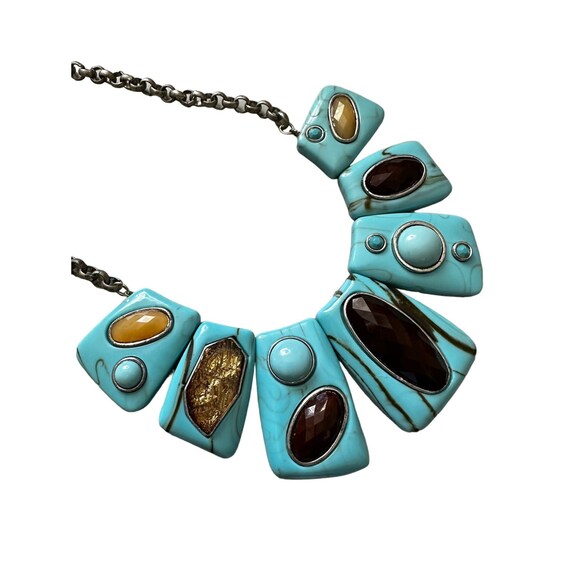 Faux Turquoise and Gemstones Chunky Bib Collar Ne… - image 1