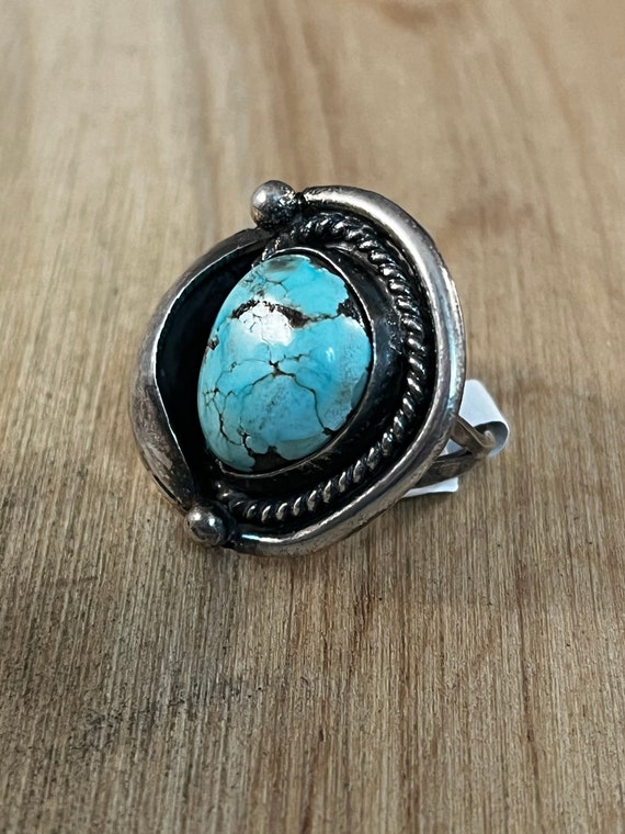 Vintage Turquoise Ring, Blue Turquoise Leaf Ring,… - image 3
