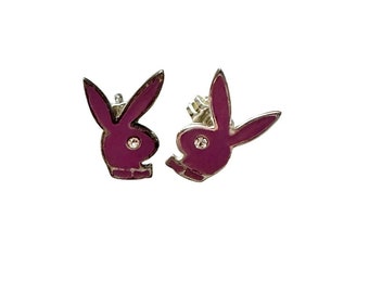 Vintage Pink Playboy Bunny Sterling Silver Stud Earrings