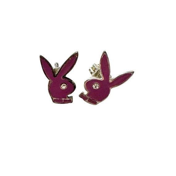 Vintage Pink Playboy Bunny Sterling Silver Stud E… - image 1