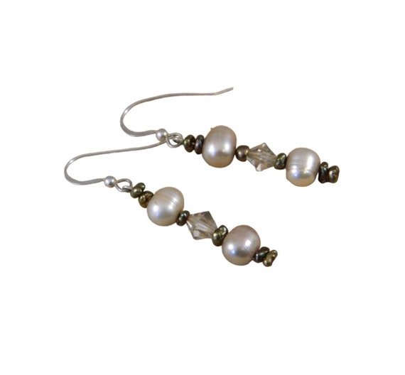 Sterling Silver and Pearl Earrings, Vintage Drop … - image 1