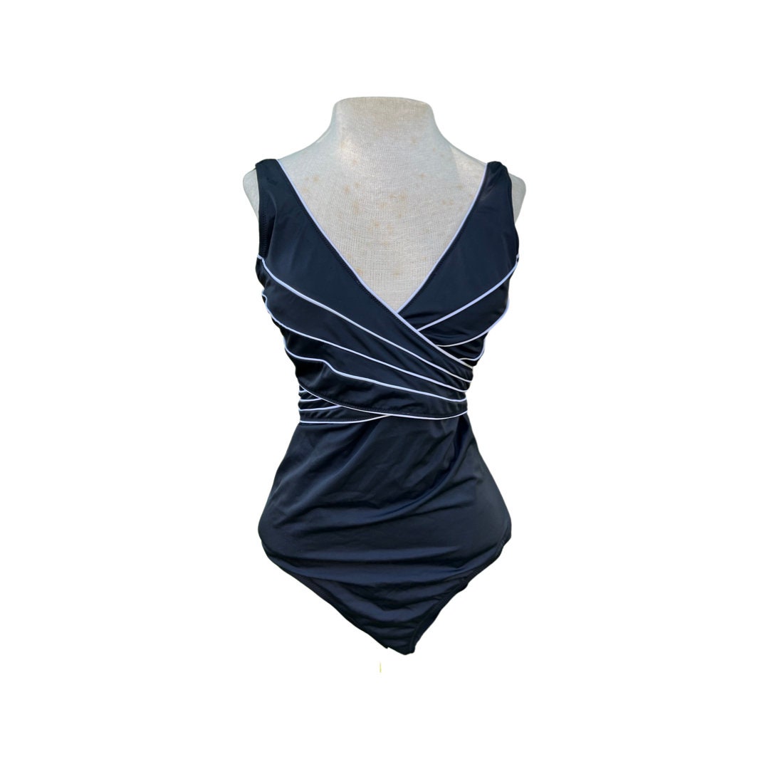 Vintage Black and White 90s Bathing Suit One Piece Swimsuit Size