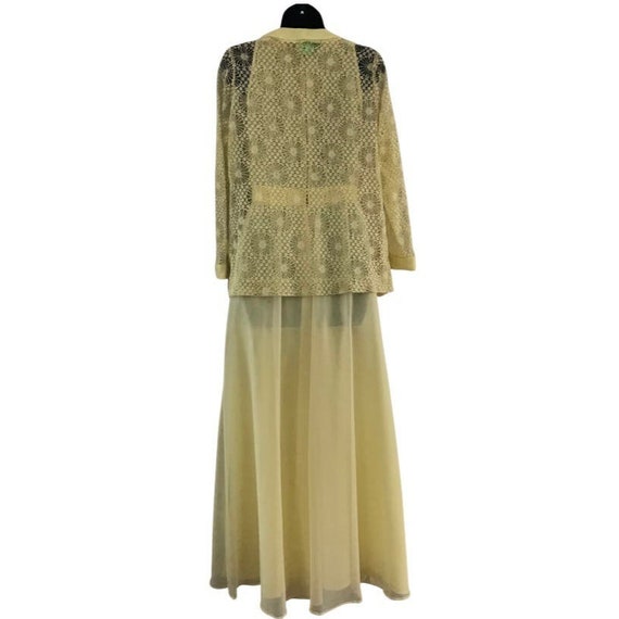 Vintage Two Piece Yellow Lace Maxi Halter Dress a… - image 9