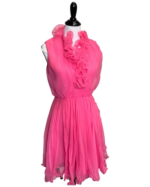 Vintage 1960s Pink Pleated Chiffon Miss Elliette … - image 1