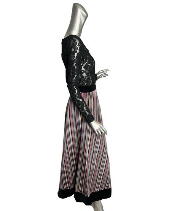 1950s Rainbow Striped and Velvet Skirt Small - image 2