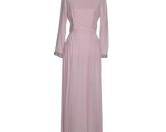1960s Vintage Pink Velvet Gown with Embellished Details Small