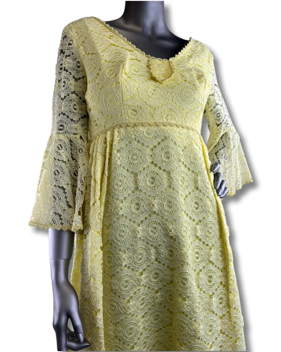Vintage Yellow Boho Lace Maxi Dress With Bell Sle… - image 3