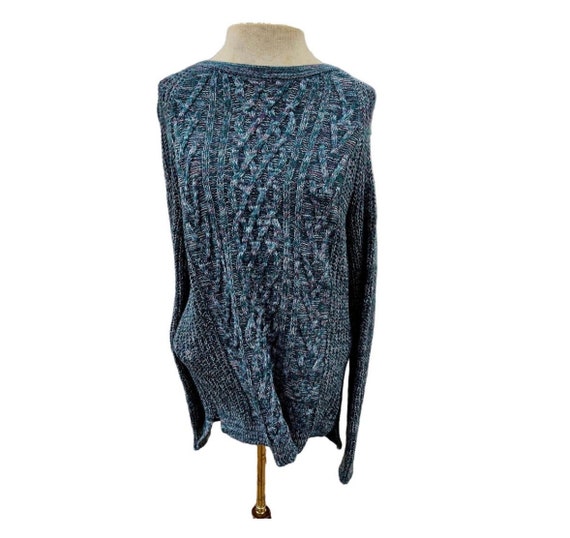 2000s Faded Glory Teal Purple Blue Knit Sweater S… - image 1