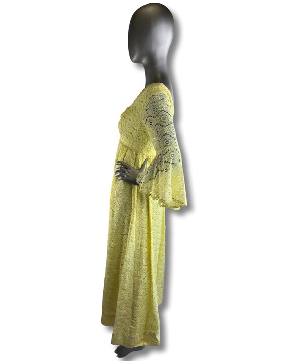 Vintage Yellow Boho Lace Maxi Dress With Bell Sle… - image 5