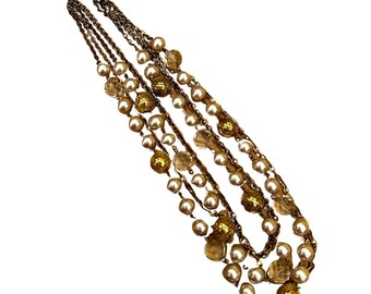 Vintage Four Strand Necklace with Faux Pink Pearls
