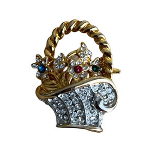 Vintage Rhinestone Flower Basket Brooch