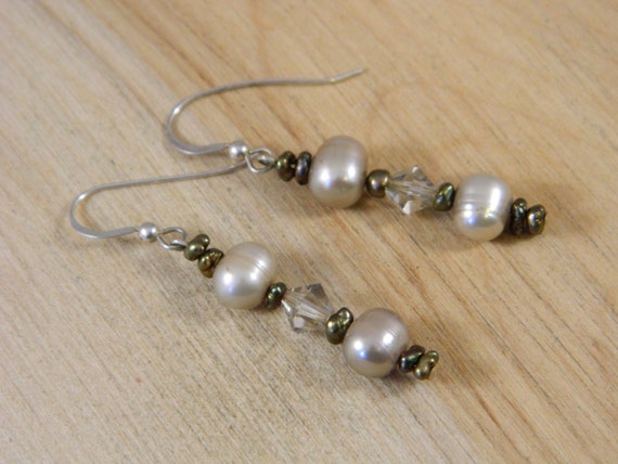 Sterling Silver and Pearl Earrings, Vintage Drop … - image 2