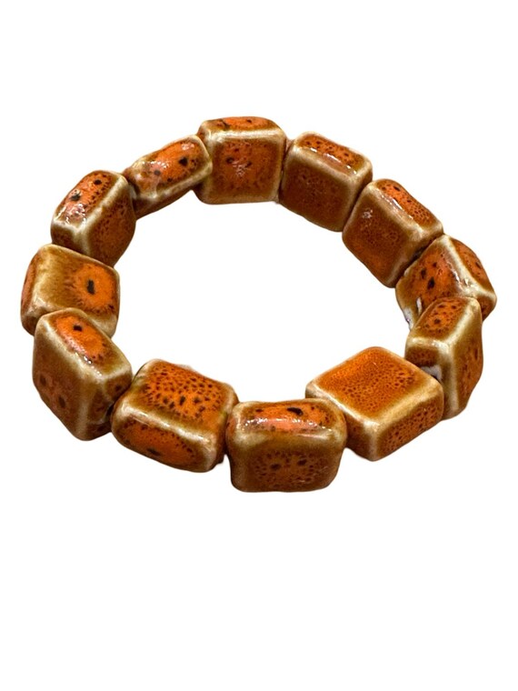 Orange Ceramic Bead Bracelet - image 1