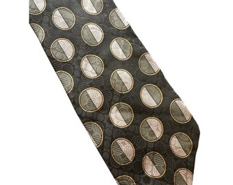 Vintage Green Geometric Circles Geoffrey Beene Silk Necktie