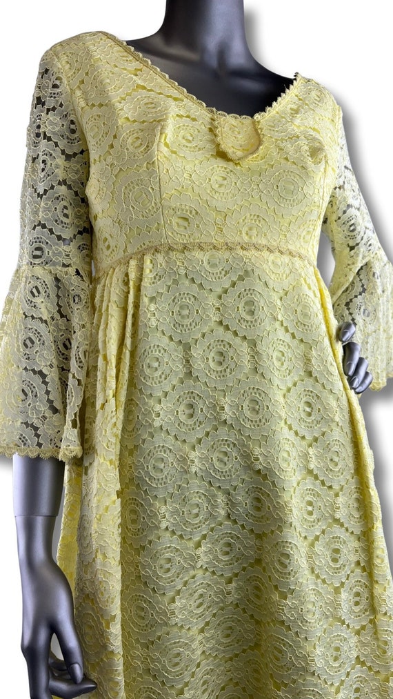 Vintage Yellow Boho Lace Maxi Dress With Bell Sle… - image 4