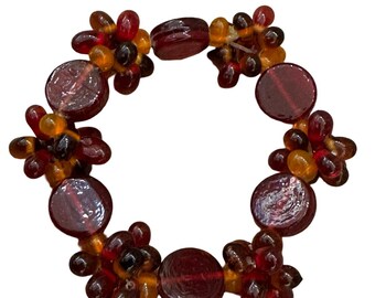 Red and Orange Art Glass Beads Bracelet
