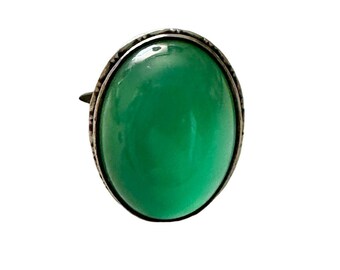 Vintage Green Chalcedony Sterling Silver Ring Size 6