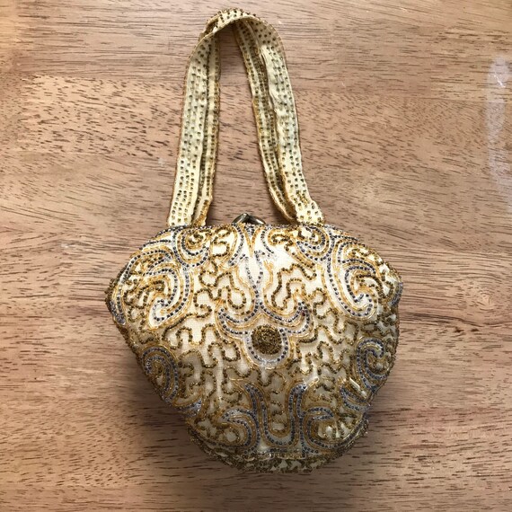 Antique Gold Beaded Clutch Purse, Vintage 1920s H… - image 4