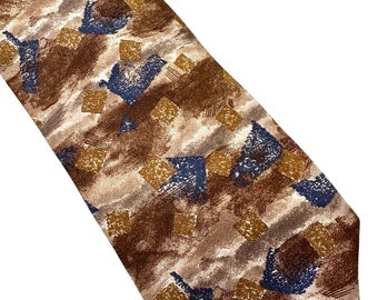 Vintage J Ferrar Brown and Navy Silk Necktie
