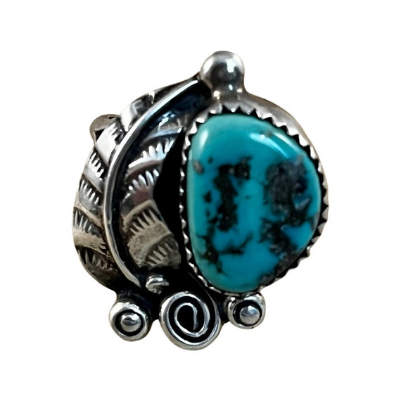 Vintage Turquoise Ring, Blue Turquoise Leaf Ring,… - image 1