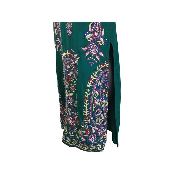 Embroidered Green Dress, Paisley Print Dark Green… - image 7