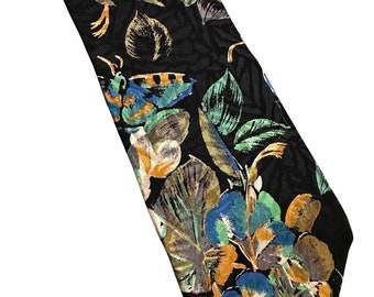 Vintage JT Beckett Tropical Print Black Silk Wide Necktie