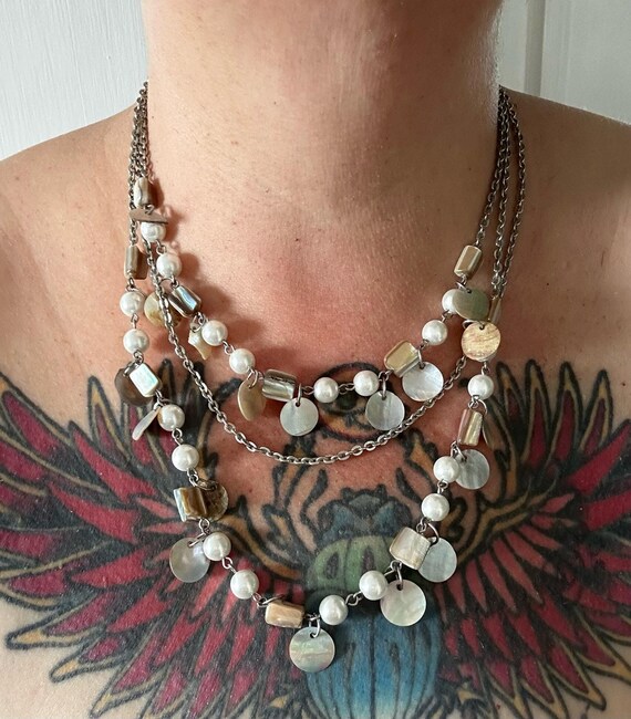 Three Strand Shell Beaded Necklace - image 1