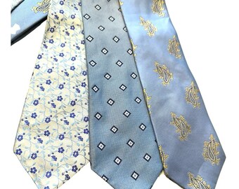 Vintage Paul Frederick Blue Silk Neckties set of Three