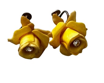 Vintage Yellow Flower Screwback Earrings