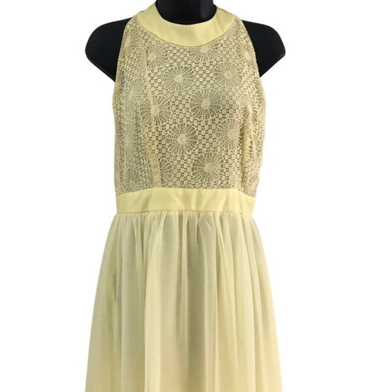 Vintage Two Piece Yellow Lace Maxi Halter Dress a… - image 3