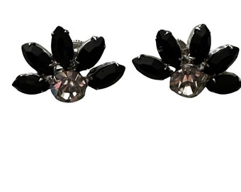 Vintage Clear and Black Rhinestone Screwback Earrings