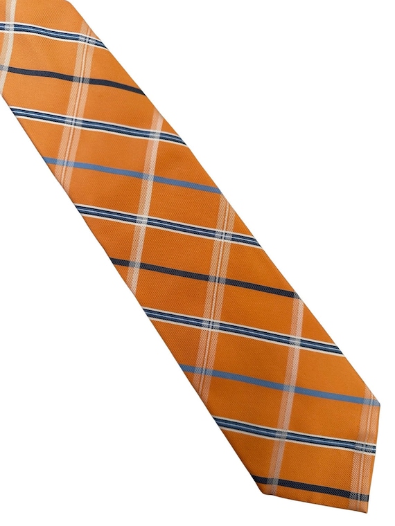Vintage Orange Striped Plaid Náutica Silk Necktie