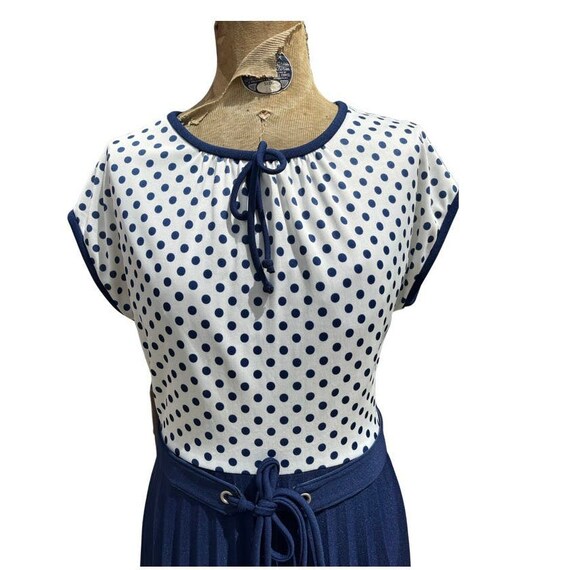 Vintage Blue Polka Dot 60s Large Dress - image 7